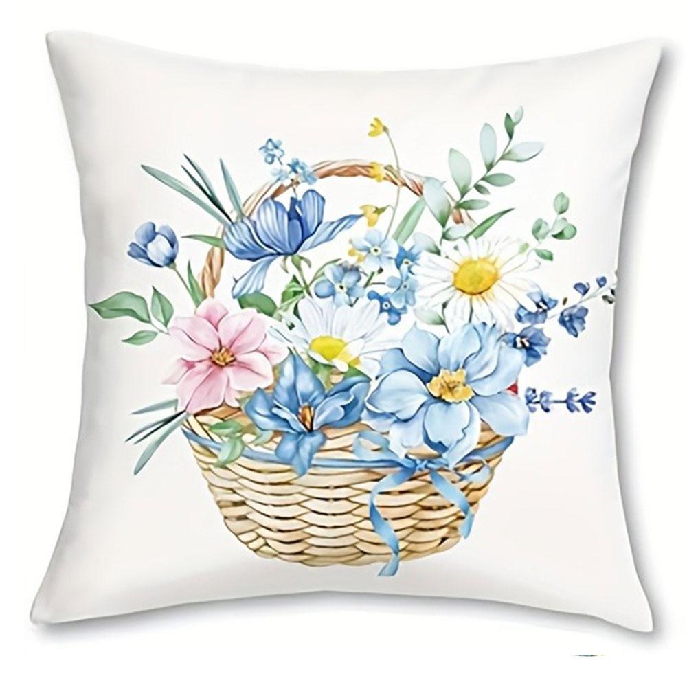 Spring Floral Rustic Style Pillowcasebedroom Living Room Sofa Home Decor Polyester Cushion Cover With Zipper