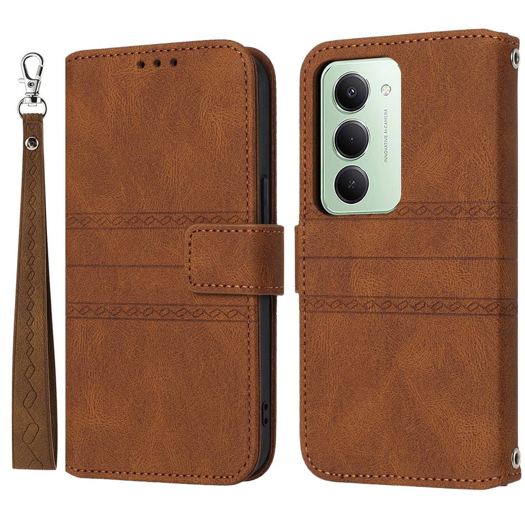 For Xiaomi Redmi 15 5G (Global) (169mm) Case Wallet Skin-Touch Leather Imprinted Phone Cover with Wrist Strap