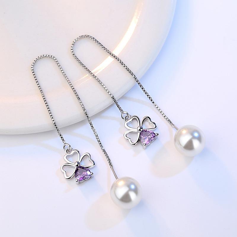 Серьги Lucky Leaf в форме цветка циркония в форме любви, корейская версия длинных сережек с бахромой, серьги Clear Lady, серьги, серьги, аксессуары