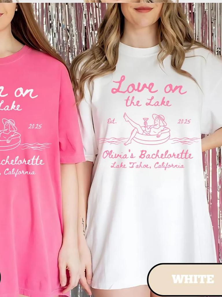 Love on the Lake Bachelorette Comfort Shirt Custom Camp Bach Party Hiking Bride TShirt Cotton Y2K Top Daily Trendy Streetwear