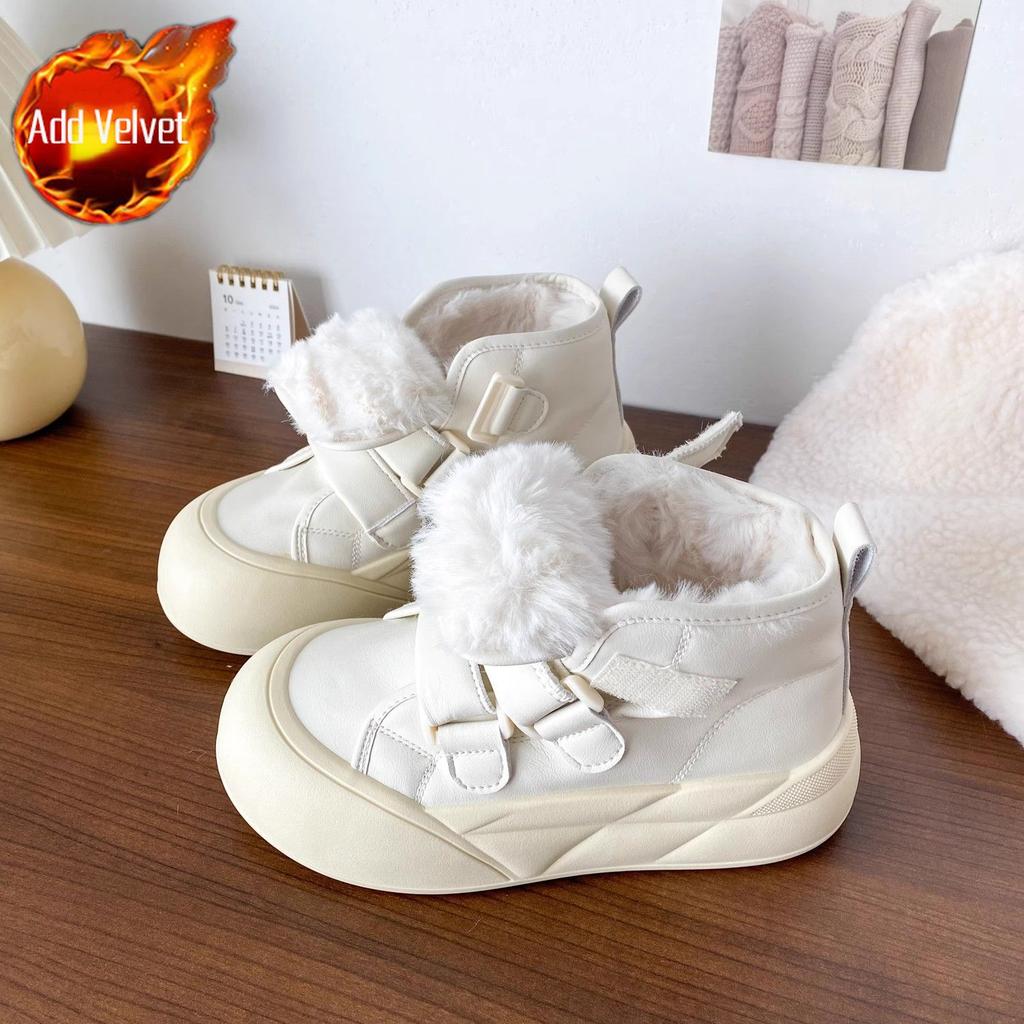 Зимние плюшевые теплые женские сноубутсы, высокие, с круглым носком, на массивной подошве, женская обувь 2025, новинка, по акции, водонепроницаемая, нескользящая обувь