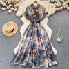 Palace Style French Niche Temperament Elegant Printed Dress Women's Summer New Waist Slim Gentle Style Long Dress