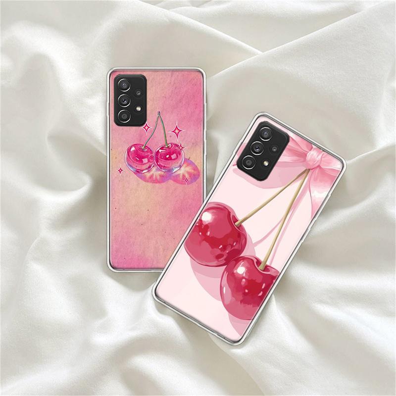 Чехол-бантик с вишней для Samsung A54 A57 A37 A17 A14 A15 A12 A24 A34 A55 A35 A25 A52S A07 A05S A04S A22 A32 A72 Galaxy Note 20