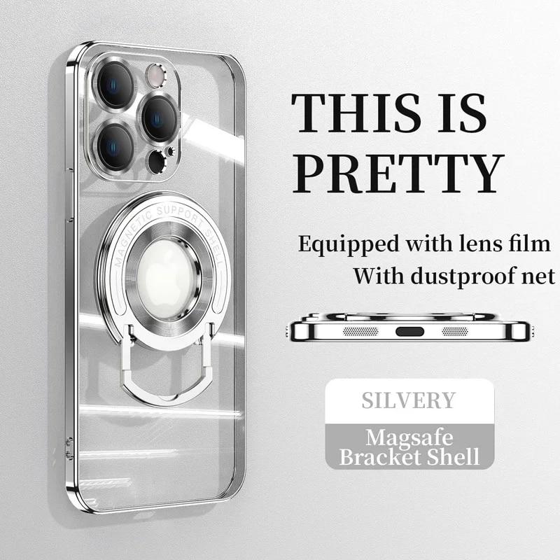 Прозрачный силиконовый чехол для iPhone 15 14 13 12 11 Pro Max для Magsafe Магнит Беспроводная подставка Автомобильный держатель Стеклянная защитная крышка
