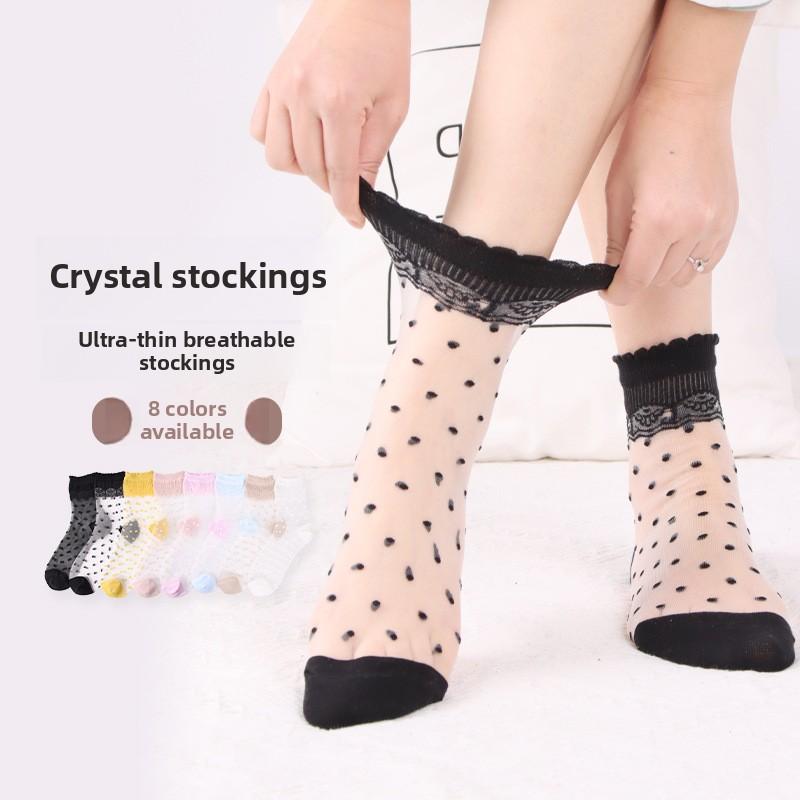 10 Pairs Socks Women Spring and Summer Women's Silk Stockings Summer Thin Lace Socks Crystal Stockings