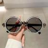 Brand Designer Luxury Diamond Round Sunglasses Women For Men Fashion Vintage Sun Glasses Steampunk Party Skeleton Shades Uv400