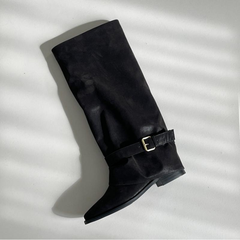 Melting Brown Women Casual Nubuck Suede Folding Long Boots 2 Color