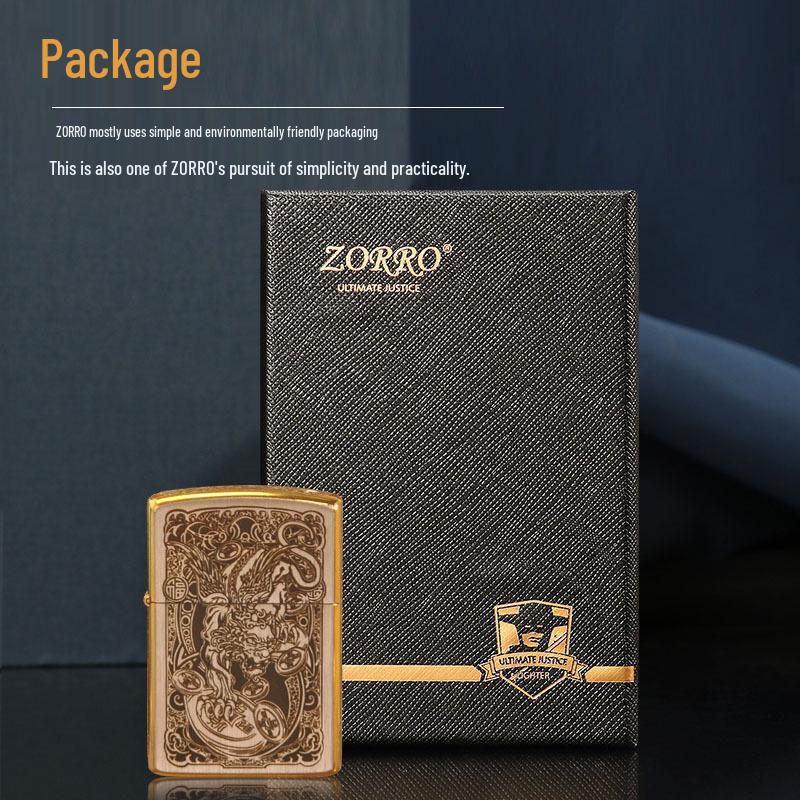 ZORRO 902 Exquisite Pixiu Kerosene Windproof Lighter with Gold Edge Trim