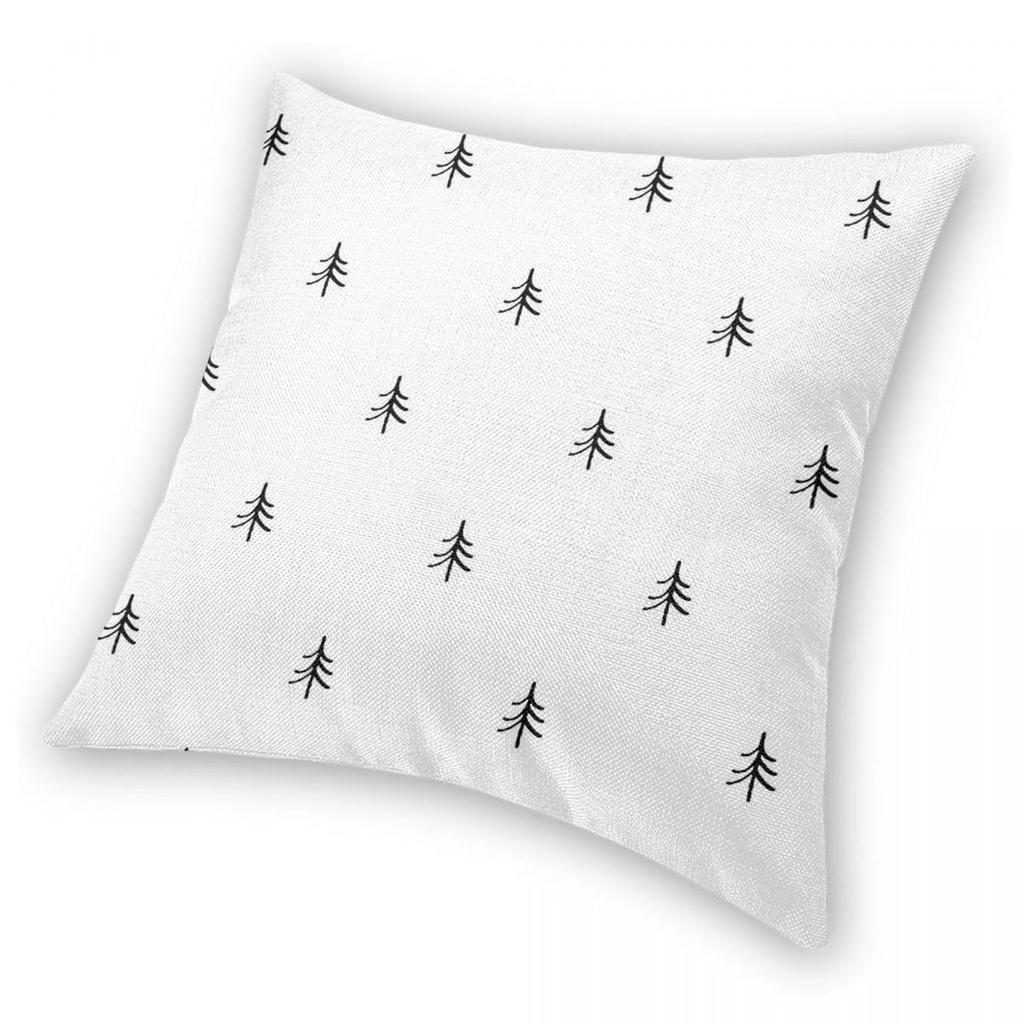 Minimalist Christmas Tree Black Square Pillowcase Polyester Linen Velvet Printed Decorative Throw Pillow Case Bed Cushion 45X45