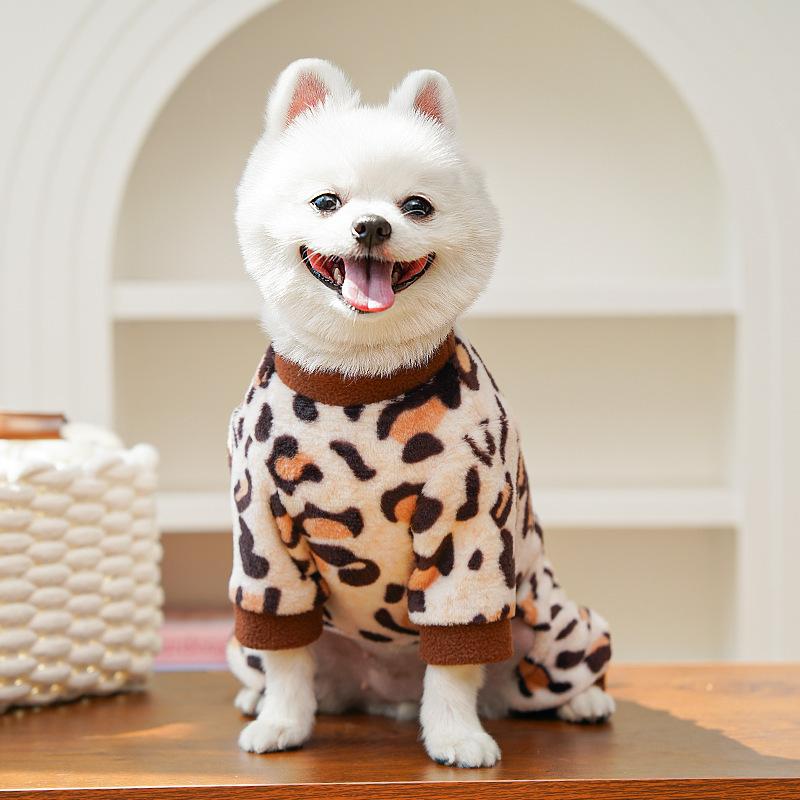Cat Clothes Warm Leopard Print Dinosaur Four-Legged Dog Clothes Autumn Winter Velvet Clothes Bear Pet Products