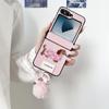 Милый Мультяшный Пес Вышивка Ремешок на Запястье Чехол для Samsung Galaxy Z Flip 7 6 5 flip 3 4 Шнурок Личи Кожаный Меховой Шарик Внутреннее Покрытие