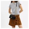 COACH Chain 20 solid color snap closure chain pebbles cow leather shoulder crossbody clutch small women's black