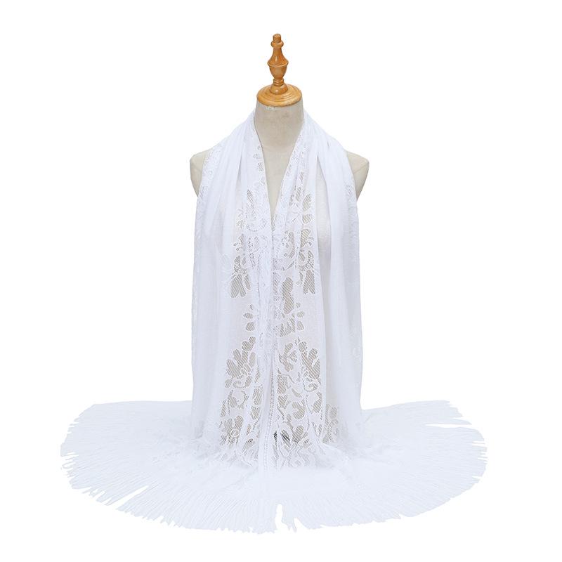 Кружева ажурный шелковый хиджаб шарф с кисточками - однотонная шаль для женщин
