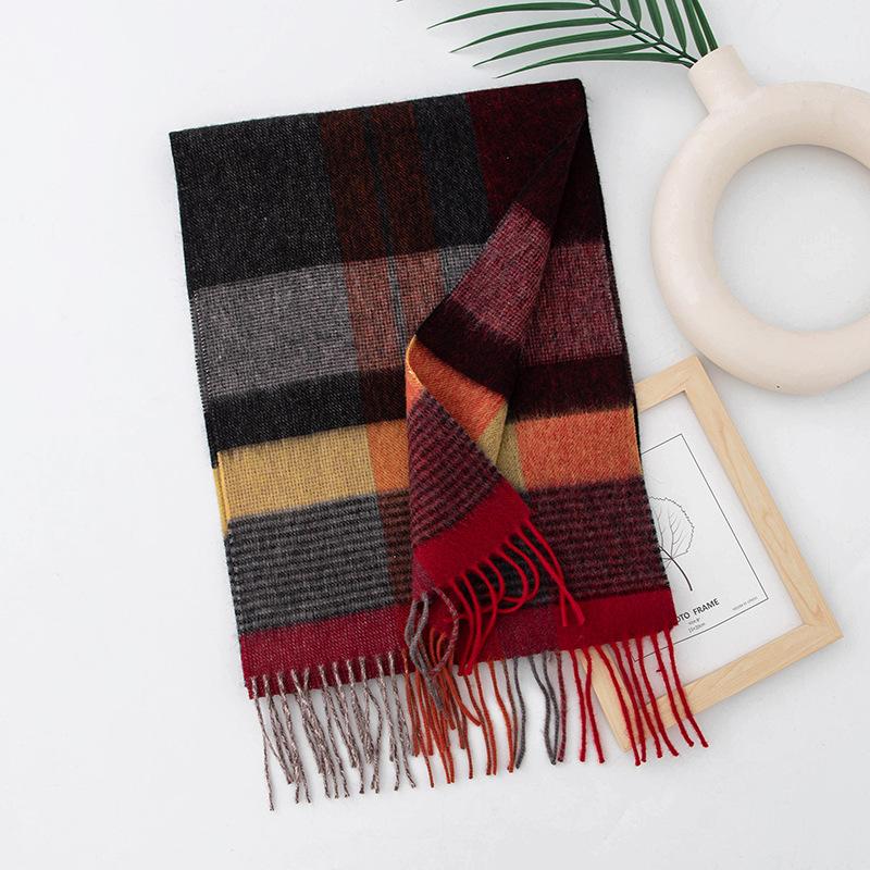 Wool Scarf Women's Retro Plaid Autumn and Winter New Style Versatile Winter Scarf Dual Use