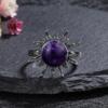 Round 10mm Labradorite Rings for Women Vintage Ring Finger Ring Retro Rings Jewelry Party Gift