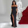 Elegant Strapless Casual Sexy Party Dress Women Fashion Slit Off Shoulder Black Long Dresses Women Summer High Waist Slim A Line Backless Dress 25748