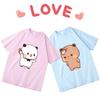 Couple Bubu Is Throwing Flip-flops At Dudu T-shirt Funny Valentines Day Clothes Cute Panda Bear Bubu Dudu Tops Y2k Cotton Tshirt