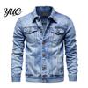 Solid Color Trucker Jacket Men Denim Jacket, Turndown Collar Button-Down Coat, Multi Pocket Retro Motorcycle Style Apparel Casual for Hip Hop