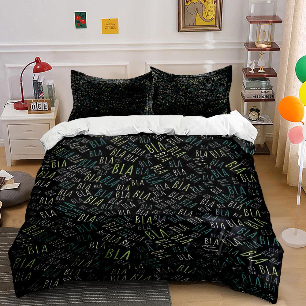 The pattern features "BLA" text. Bedding sets Duvet cover sets Duvet covers Pillowcases(1* Duvet Cover 2* Pillowcases without duvet insert)