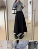 Plus Size Women's High Waist Black A-Line Midi Skirt - Autumn/Winter Fashion