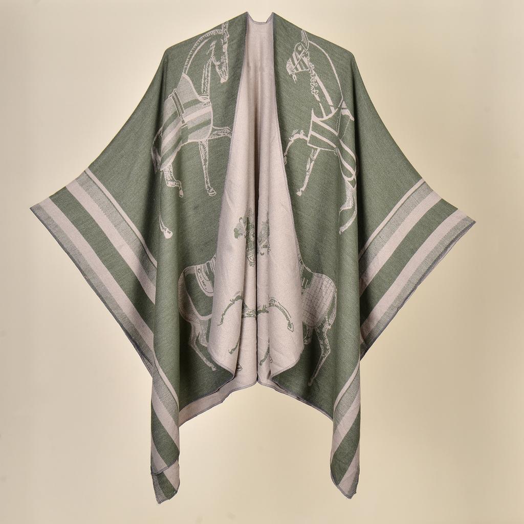 Shawl Imitation Cashmere Knitted Scarf Split Fork Oil Painting Cape Cloak Outside