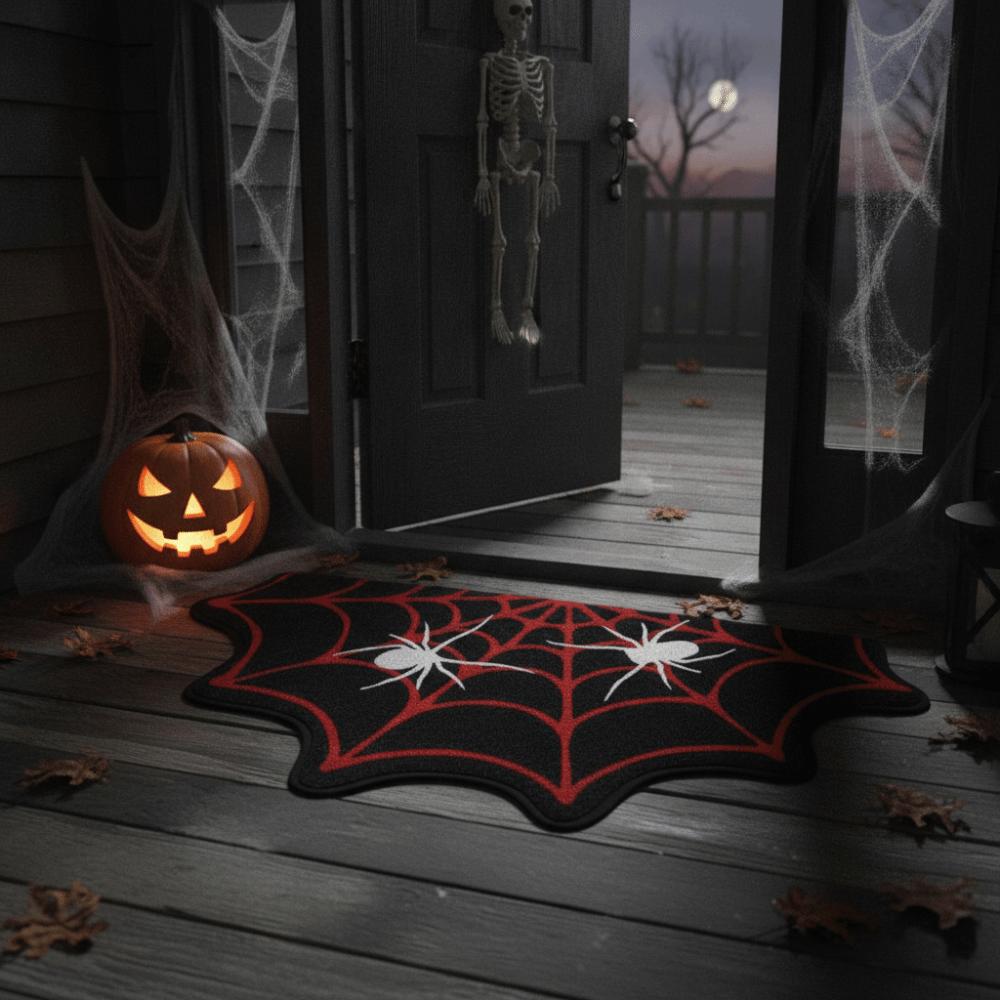 Non-slip Spider Web Rug Water-absorbent Halloween Decorative Carpet Home Decor Floor Mat Hallway