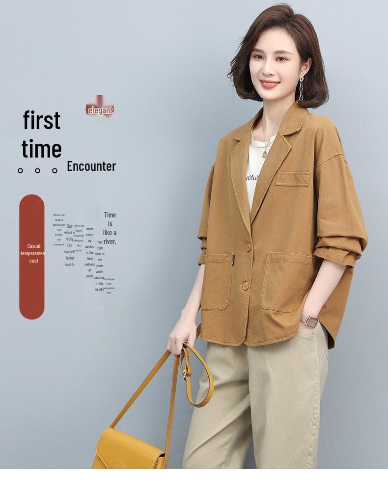 2024 Весна/Осень Блейзер свободного кроя с короткими рукавами для женщин среднего возраста - Корейский стиль, Модный, Молодящий