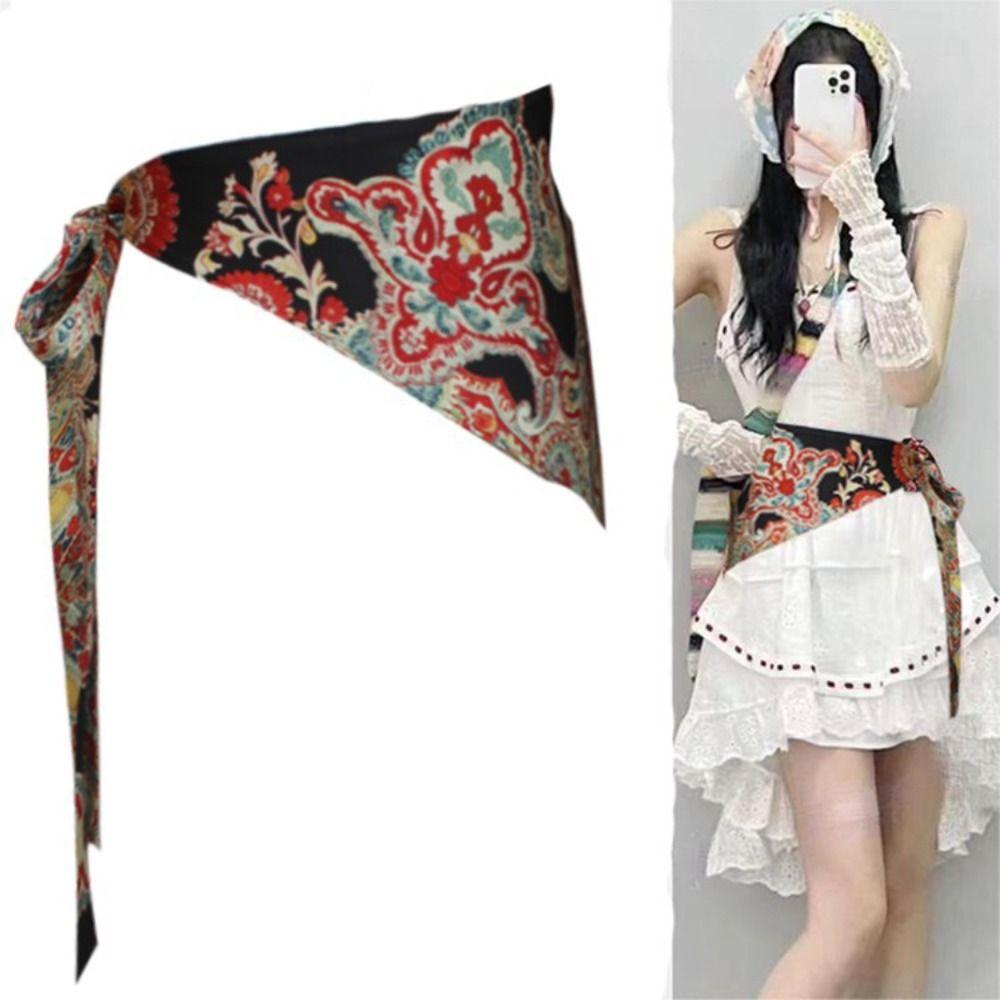 Embroidered Printing Ethnic Triangular Waistband Chinese Style Bohemia Wide Waistband Female