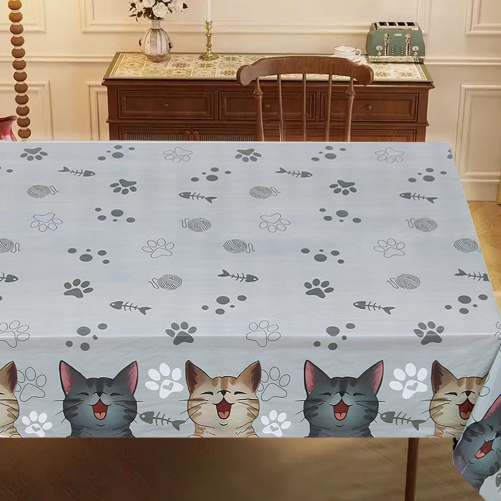 1PC Gray Bottom Cat PE Tablecloth Cute Cat Theme Birthday Party Decorations Kids Favors Gift Table Cover Baby Shower Supplies