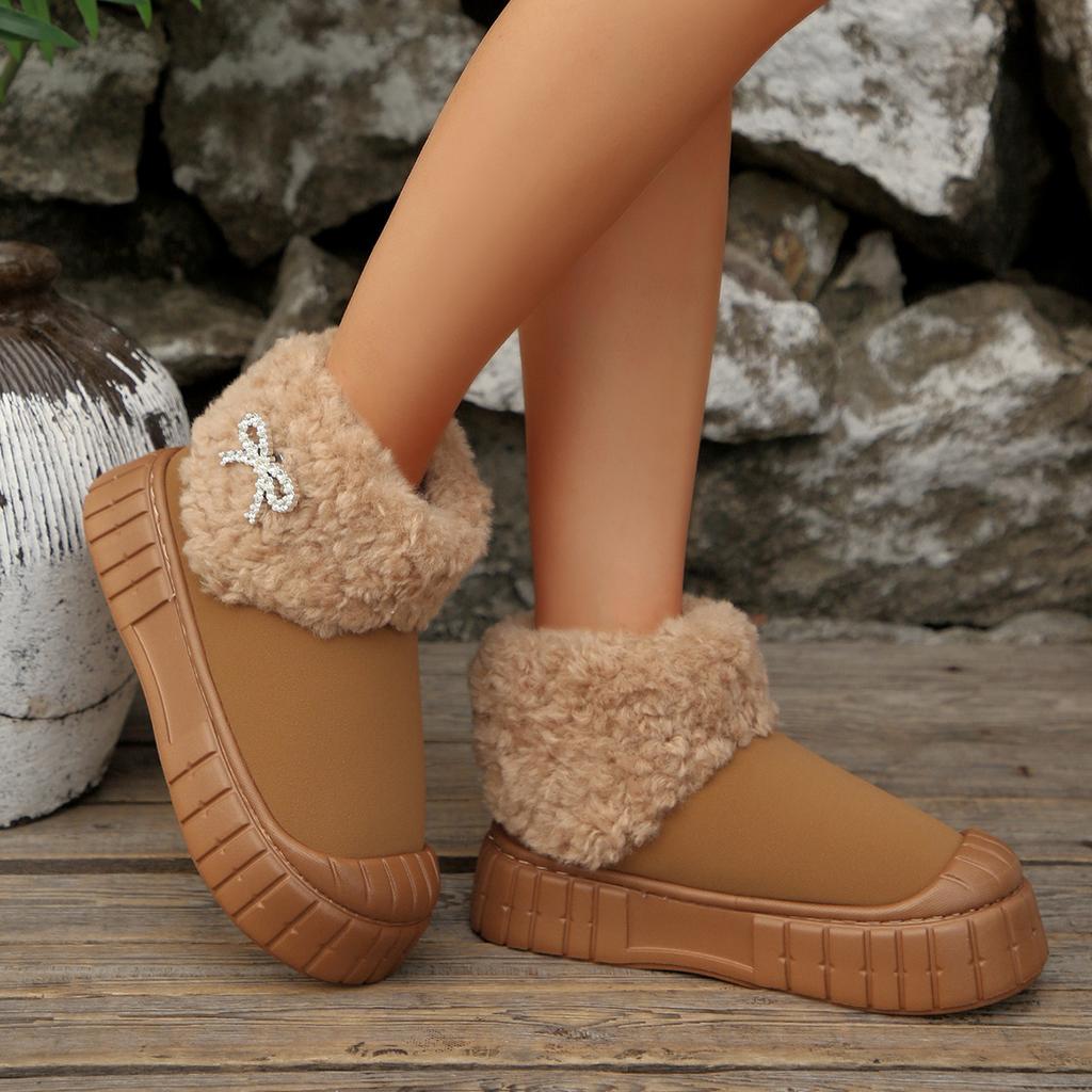 Fashion Soft Thick Bottom Non Slip Furry Snow Boots Women 2025 Winter Chunky Platform Fluffy Fur Ankle Boots Warm Plush Bowknot Shoes