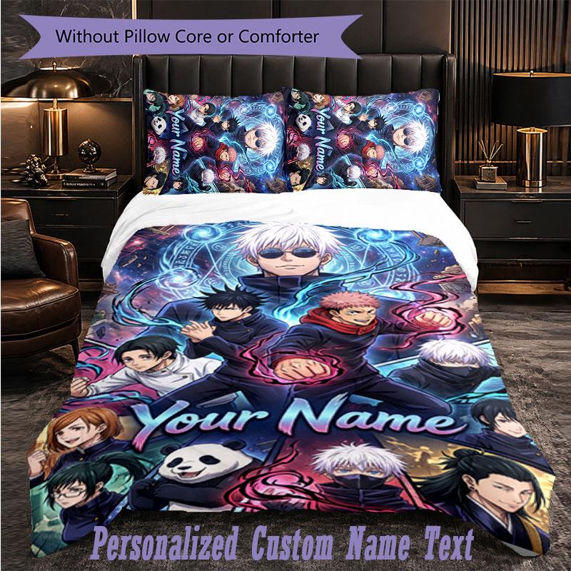 Personalized 3Pcs Bedding SetJujutsu Kaisen Custom Text Duvet Cover Pillowcase Set Bedroom Gift