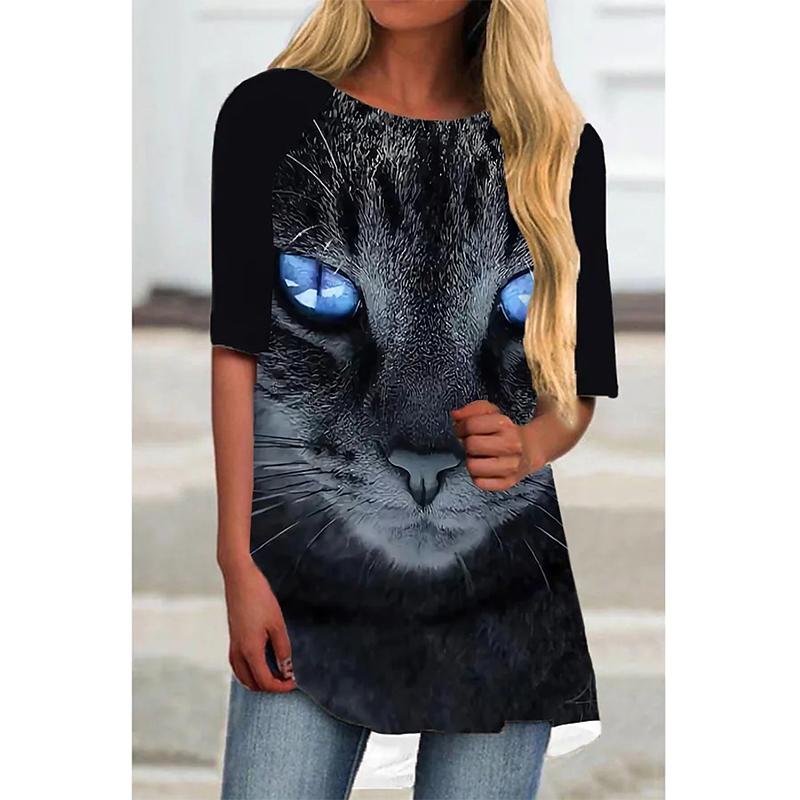 Летние футболки с 3D-принтом «Кошки и животные», женская уличная одежда, повседневная футболка с коротким рукавом, свободные топы Y2K, туники, футболки, женская одежда