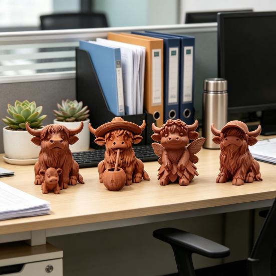 Деревенское украшение в виде шотландской коровы, 3D-печатная статуэтка коровы терракотового цвета, милая фигурка шотландской коровы для домашнего стола, полки, декора фермерского дома