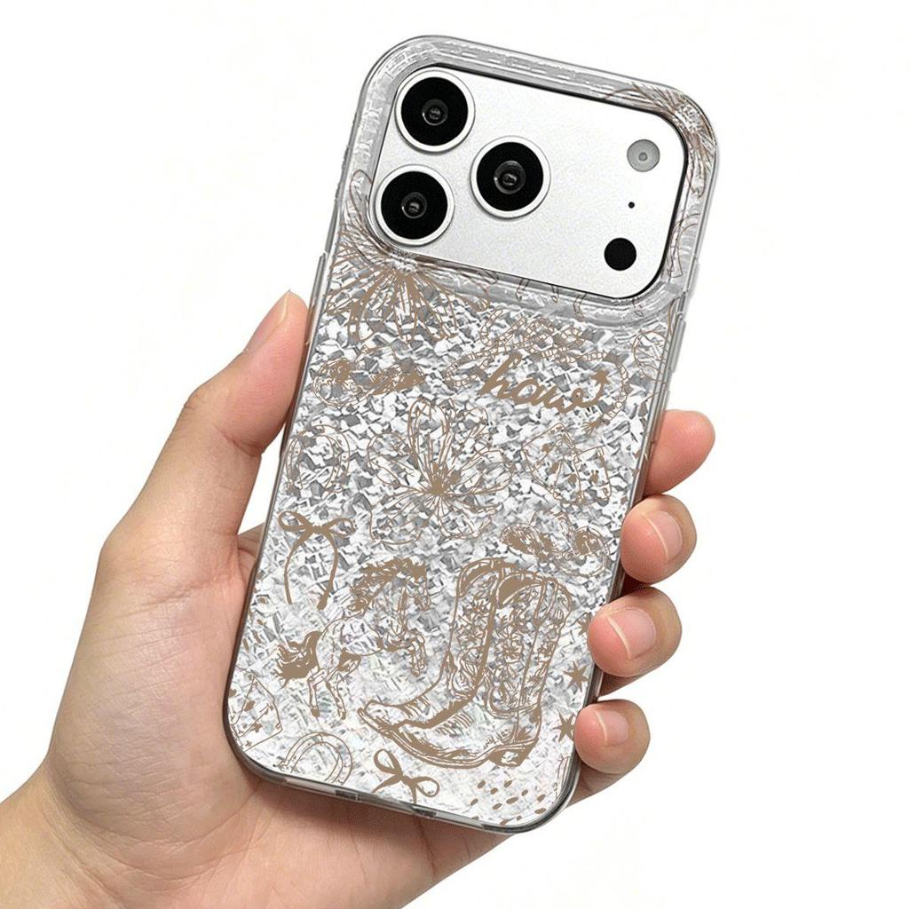 Phone Case for iphone 13 17 Pro XS Max 16 Plus XR 11 12 18 Pro Max 14 15 Air sticker Silver Cracked Texture Shockproof Cover