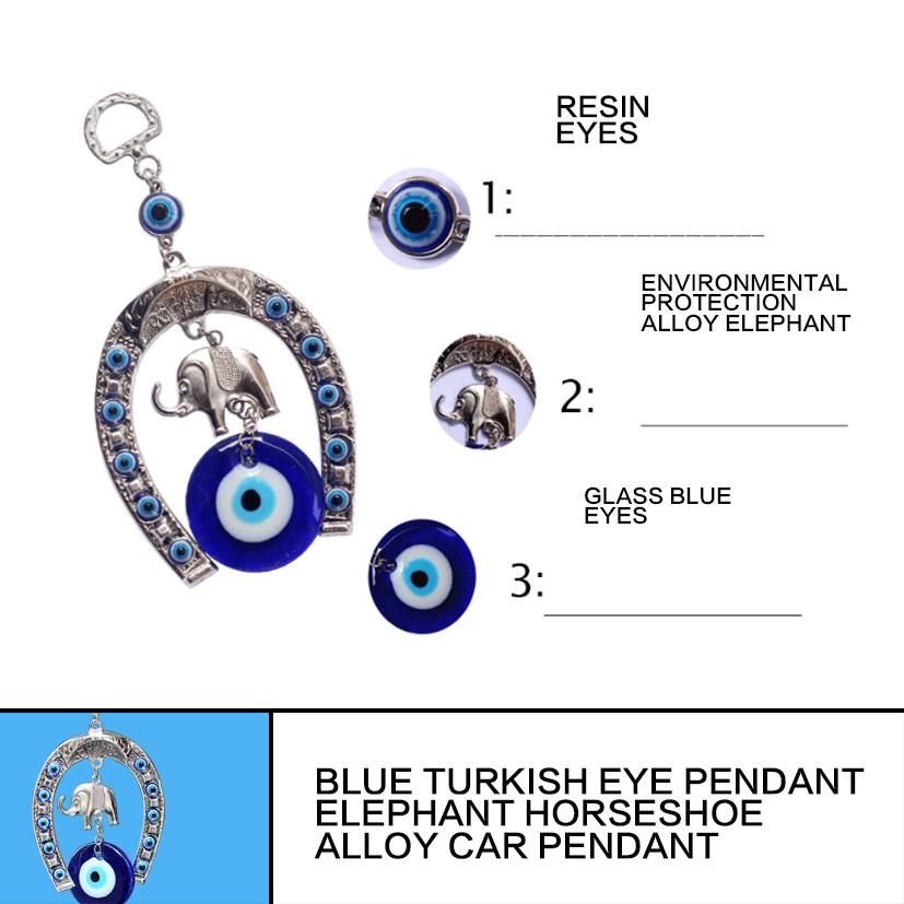 Turkish Blue Glass Eye Amulet Horseshoe With Elephant Ribbon Ethnic Wall Hanging Lucky Pendants Wind Chimes Home Car Decoration