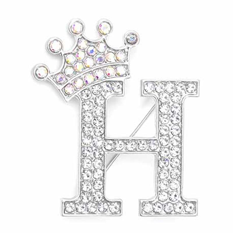 Fashion Crown 26 Initial Letters A To Z Crystal Rhinestone Brooch Pins Women