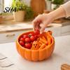 Pumpkin Petal Pattern Bowl Halloween Swirl Bowl, Ghost Center Berry Wash with 360 Degree Rotating Vortex PLA Candy Spin Function, Fruit Strainer