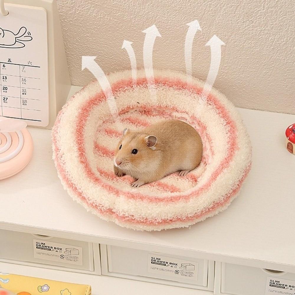 Thickened Fabric Hamster Round Plush Bed Striped Pattern Bunny Warm Bed Pad  Hamster Cage