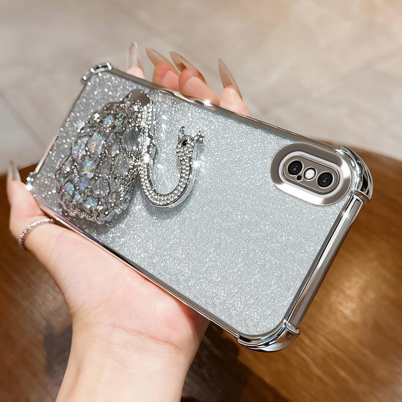 KEYSION Противоударный чехол с гальваническим покрытием для iPhone XS Max Прозрачный ТПУ с блестками, инкрустированный драгоценными камнями лебедь, подставка, задняя крышка для iPhone X XR