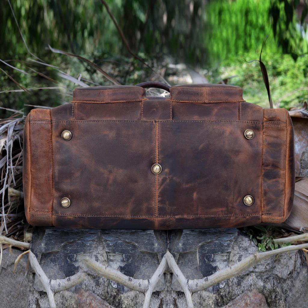 Handmade Top Grain Leather Duffel Bag: Retro Travel Weekender