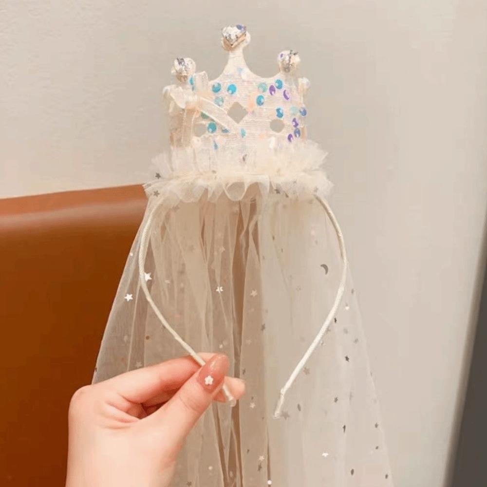 Sweet Sparkly Tulle Headbands Pink White Hair Accessories Princess Crown Veil  Party Decoration