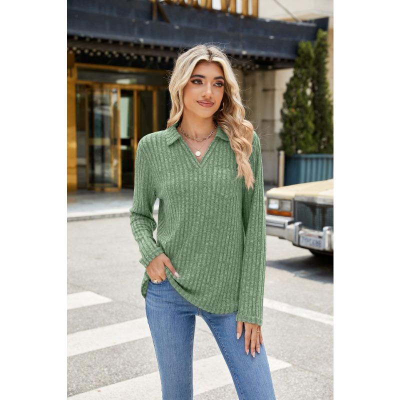 Осенне-зимняя женская блузка, однотонный свободный топ с карманами и лацканами с длинными рукавами