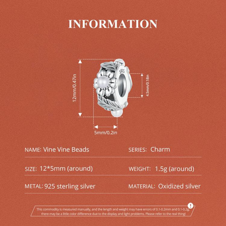 WOSTU 925 Sterling Silver Romance Retro Vine Charms for Women Girls Bracelet & Bangle DIY Jewelry