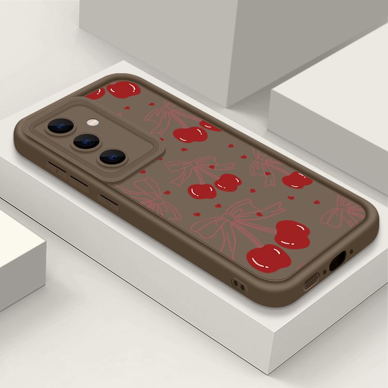 Cherry Pattern Matte Soft Case For Smausng S25 Plus S24 FE S23 Ultra A36 A56 A16 A26 A15 A55 A35 A06 Lens Protection Shockproof TPU Phone Cover