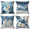 Новая Рождественская наволочка Домашнее Рождественское украшение Подушка Синие елочные шары Сосна Снежная сцена