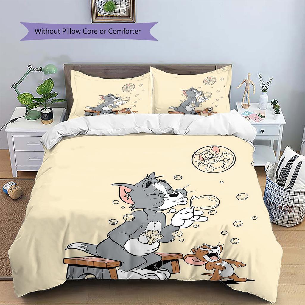 Tom and Jerry2 Pattern Bedding Quilt Set Home Decoration Gift (1 * duvet cover + 2 * pillowcase without core)