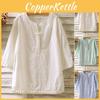 Elegant Women Vintage Cotton Linen Blouse With Flax Loose 3/4 Sleeve Tunic