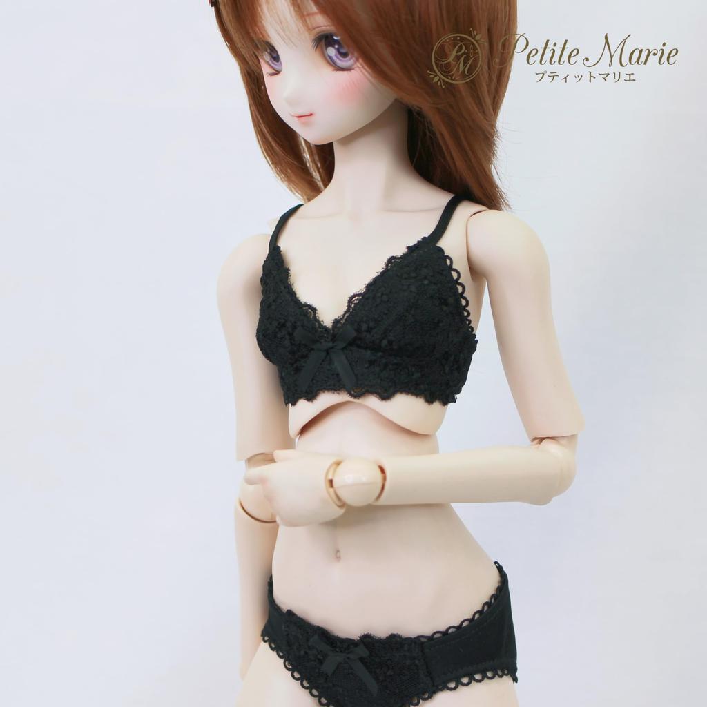 Маленькая Мари DD DDS Кружевной Бюстгальтер и Черный Гладкий Материал с Цветочной Вышивкой и Подходит для 60см BJD Кукол 1/3 S-Бюст Набор, Трусики, Кружево, [№0196]