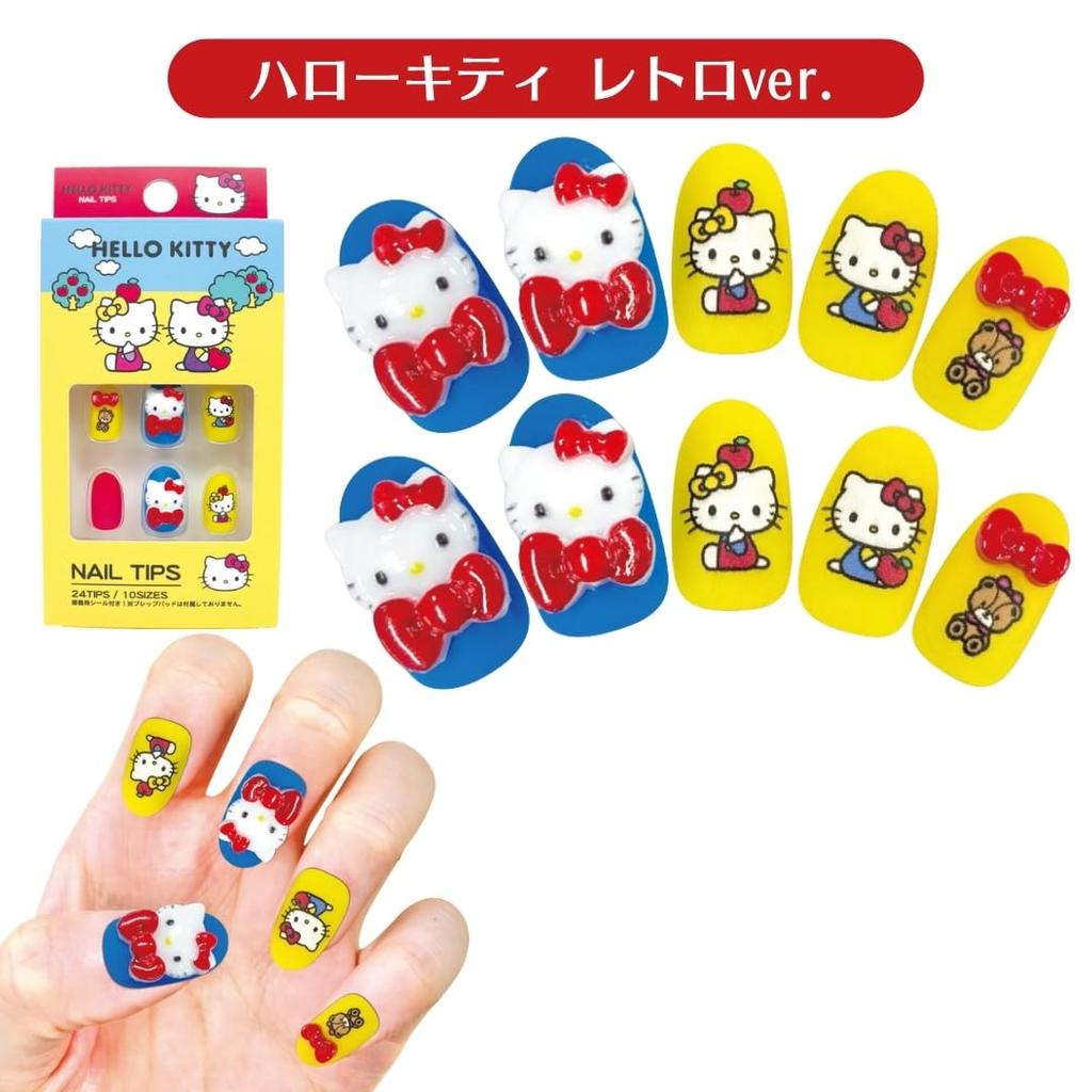 Нейл-арт Sanrio Hello Peel and 24 Каменных Ногтя Наклейки для и Взрослых Tips, Kitty, Retro, Stick, 3D, Листы, Короткие, Градиент,