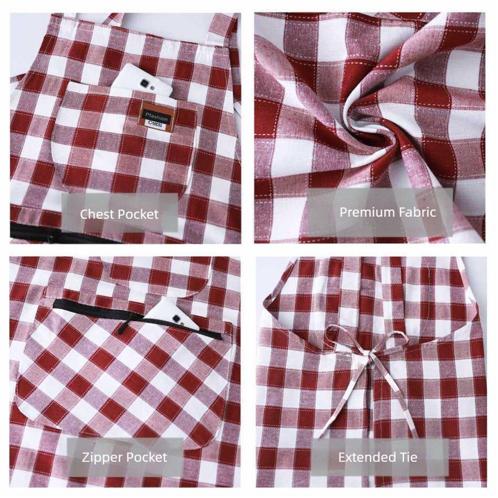 Anti Dirty Chef Work Apron Checkered Print Cooking Aprons Kitchen Aprons  Household Cleaning